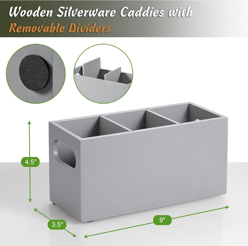 DRASTAR Wooden Silverware Caddy, Flatware Cutlery Holder, Kitchen Utensil Holder for Countertop, Silverware Organizer Containers for Party, Gray - Image 3
